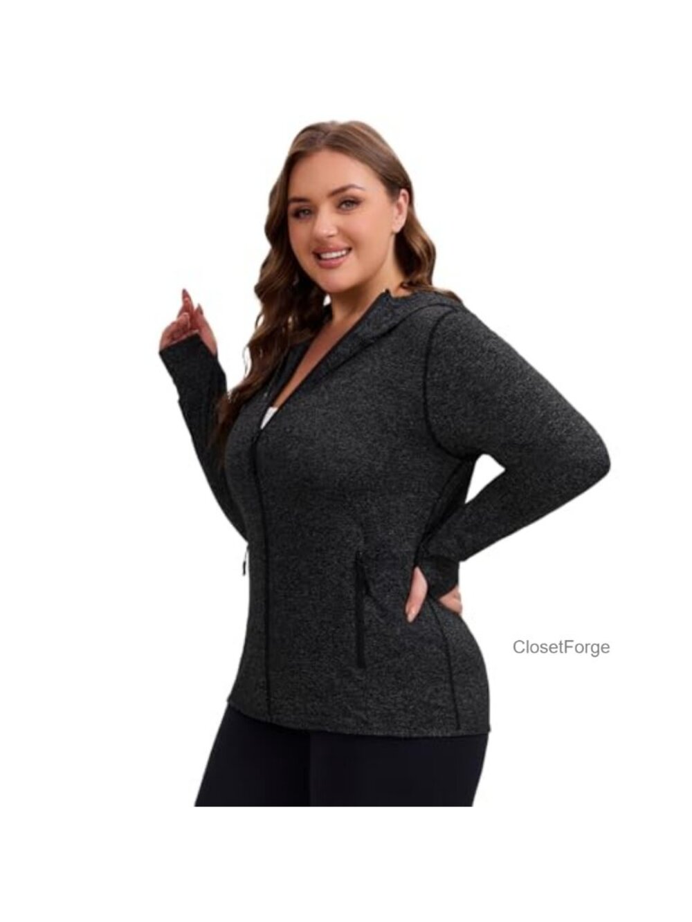 Athletic Jacket with Thumb Holes Plus Size Workout Full Zip